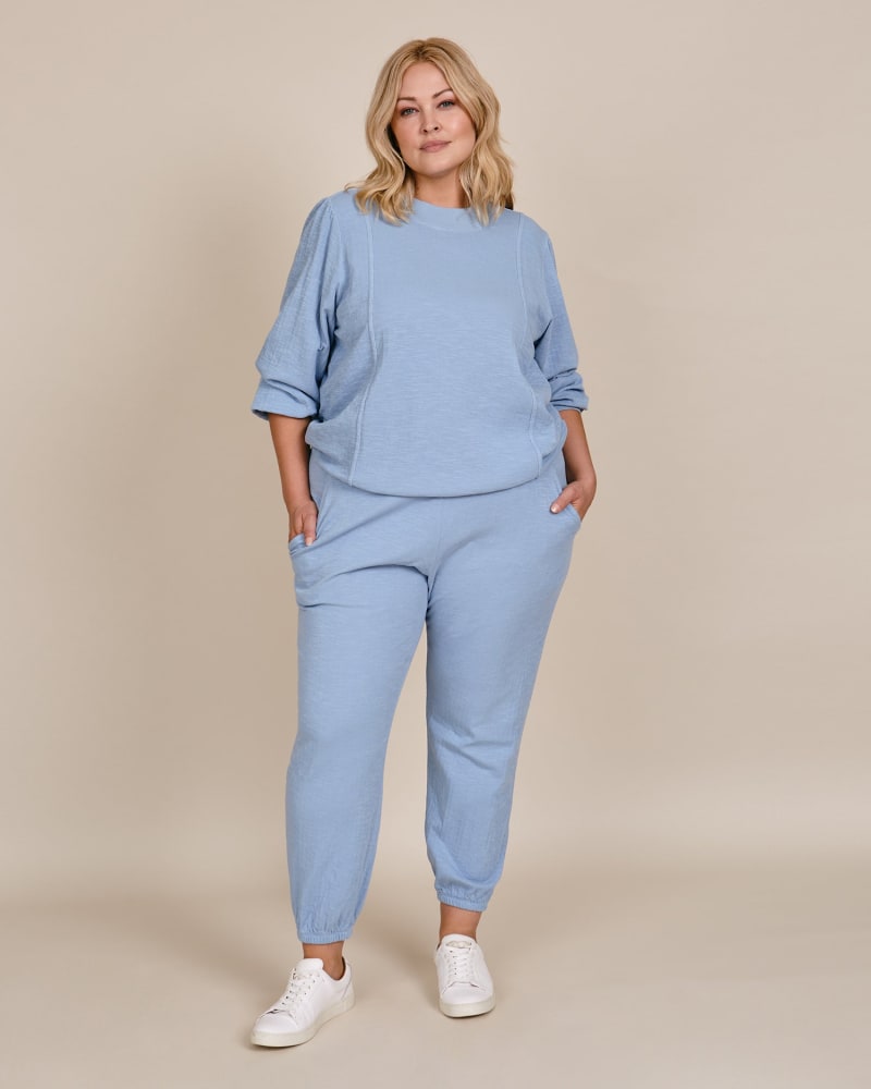 Front of a model wearing a size 2XL Dinas Jogger in Blue Sky by Apiece Apart. | dia_product_style_image_id:225725